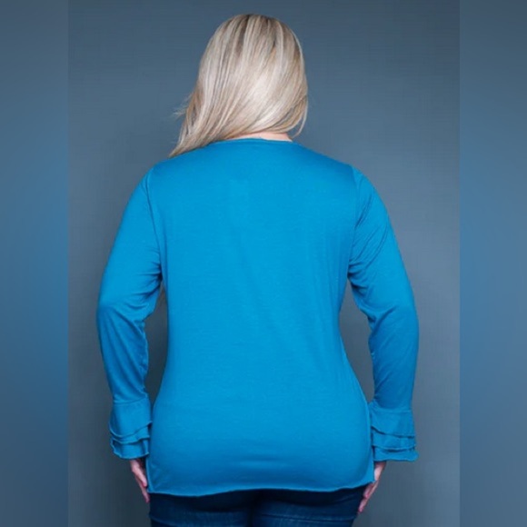 New Teal Women's Top with ruffle sleeve - Picture 3 of 6